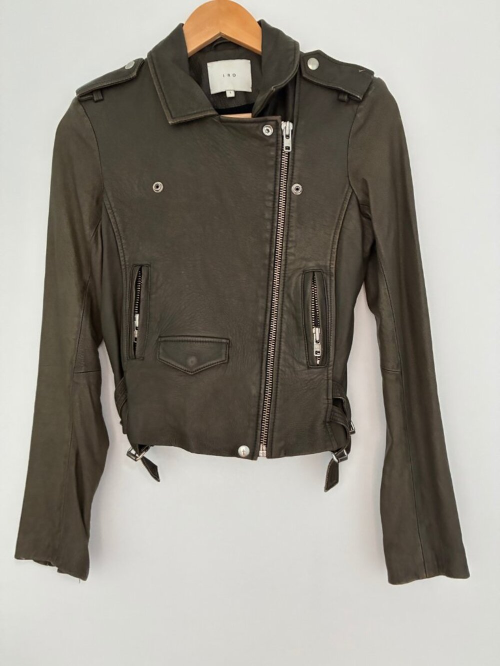 Women's IRO Han Leather Jacket - Olive Green - Size 1